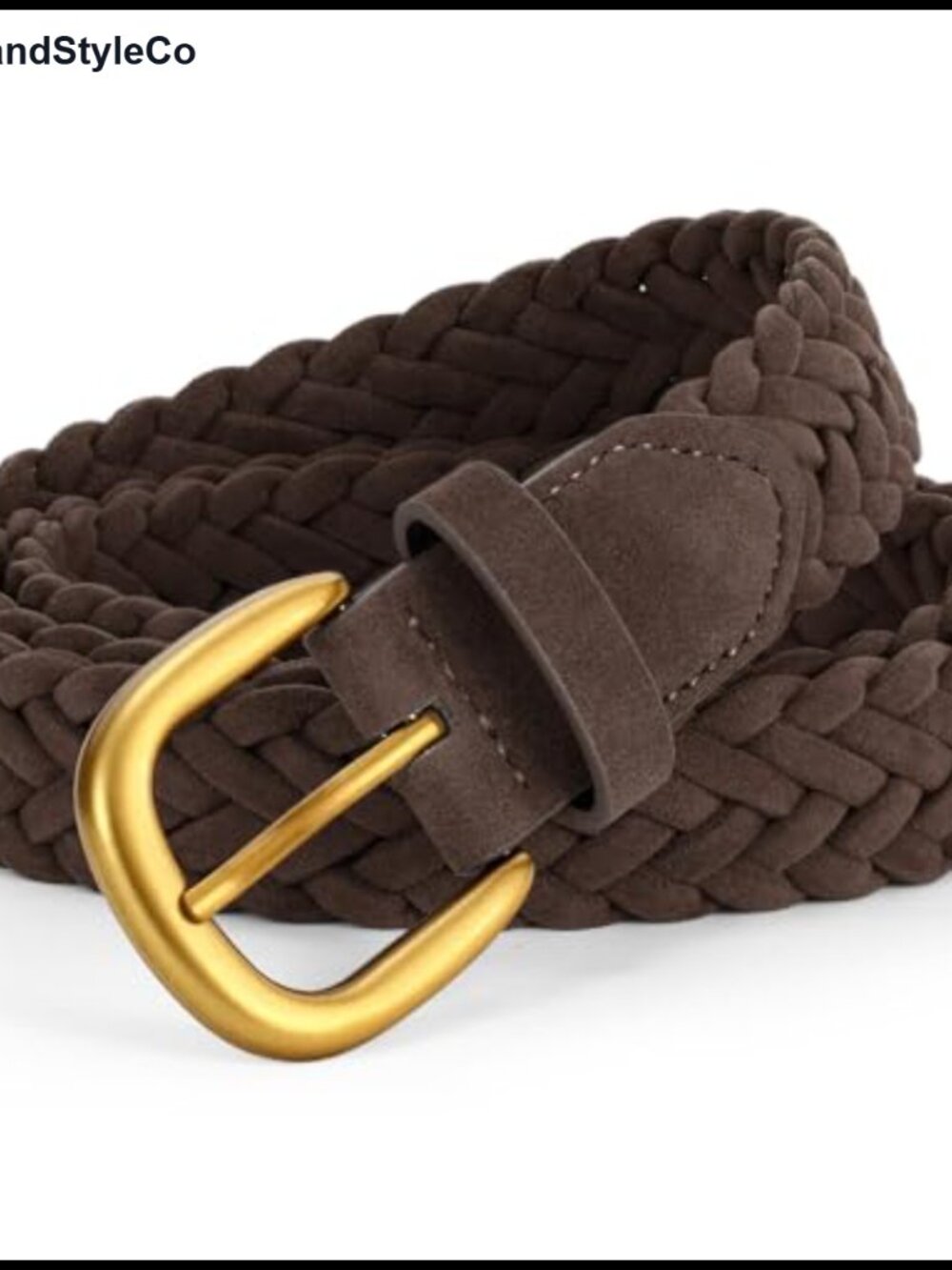 Braided Suede Belt with Gold Buckle Adjustable Woven Waist Belt for Dresses